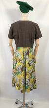 Load image into Gallery viewer, Original 1940s Summer Dress in Brown and Green Tropical Print - Bust 38 40