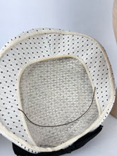 Load image into Gallery viewer, Original 1950s White and Black Straw Hat with Fabulously Shaped Crown and Bow Trim *