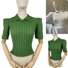 Load image into Gallery viewer, 1940's Reproduction Twisted Cable and Rib Jumper in Grass Green - Bust 33 34 35