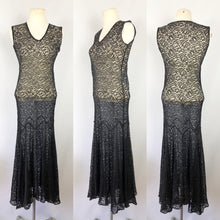Load image into Gallery viewer, 1930s Black Lace Evening Dress  with Huge 10ft Skirt in a Floral Design - Bust 34 35