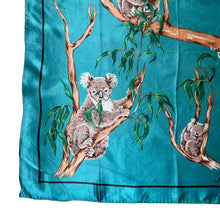 Load image into Gallery viewer, Vintage Artificial Silk Scarf in Teal with Koala Bears - Australia Tourist Piece - Great Turban or Headscarf