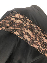 Load image into Gallery viewer, 1940s Black Dress with Lace Overlay and Fishtail Peplum -B38