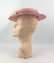 Load image into Gallery viewer, 1940s Pink Straw Hat with Floral Trim and Net