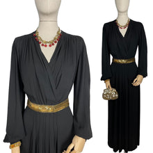 Load image into Gallery viewer, Original 1940's Black Crepe Balloon Sleeved Evening Gown - Bust 35 36