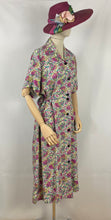 Load image into Gallery viewer, Original 1940s Green and Pink Cornucopia Floral Cotton Dress - Bust 44 46 - True Volup