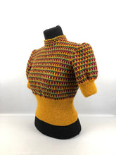 Load image into Gallery viewer, Reproduction 1930s Autumnal Stripe Knit in Red, Green and Mustard - Bust 35” 36” 37”