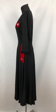 Load image into Gallery viewer, 1940s Black Crepe Dress with Red Velvet Trim and Paste Detail - Bust 36 37 38