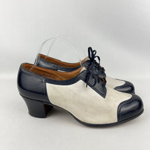 Load image into Gallery viewer, Original 1940's CC41 Navy Leather and Cream Suede Spectator Shoes for a Wide Fitting UK 7