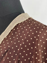 Load image into Gallery viewer, Original 1930s Brown and Cream Crepe Belted Polka Dot Dress with Lace and Chiffon Collar - Bust 34 35