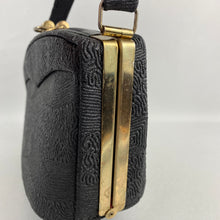 Load image into Gallery viewer, Original 1940s Black Embossed Plastic Box Bag Made to Look Like Corde