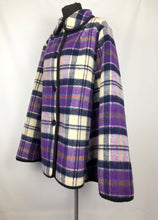 Load image into Gallery viewer, Vintage Wool Cape in Bold Blue and Purple Check - Bust 40 42 44