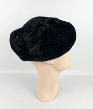 Load image into Gallery viewer, Original 1930's Inky Black Velvet Seamed Beret - Charming Little Hat