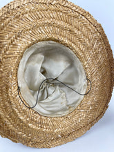 Load image into Gallery viewer, Original 1930's Wide Brimmed Straw Hat with Dusky Pink Grosgrain Trim - Wounded But Wearable