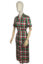 Load image into Gallery viewer, Original 1930's 1940's Fine Cotton Plaid Dress in Red, White and Green - Bust 36 38