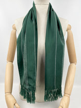 Load image into Gallery viewer, Original 1940's Forest Green Artificial Silk Scarf with Black and White Print by Tootal - Great Christmas Gift