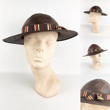 Load image into Gallery viewer, Original 1930s American Made Fine Brown Straw Summer Hat with Cream, Brown and Rust Grosgrain Trim *