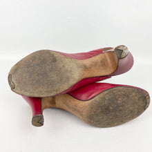 Load image into Gallery viewer, Original 1940's Cherry Red Leather Peep-toe Sling-back Heels - UK 3.5 4