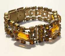 Load image into Gallery viewer, Original 1940's 1950's Gold-tone Bracelet Set with Amber Coloured Glass Paste - Length 7"