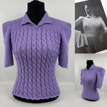 Load image into Gallery viewer, 1940's Reproduction Twisted Cable and Rib Jumper in Jacaranda - Bust 32 33 34