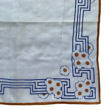 Load image into Gallery viewer, Original 1930's Semi Sheer Silk Hankie in Brown and Blue Design - Great Gift Idea