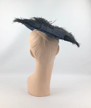 Load image into Gallery viewer, 1940s Royal Blue Straw Hat with Black Ostrich Feather Trim