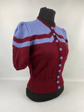 Load image into Gallery viewer, 1940s Reproduction Cardigan Jacket in Burgundy and Lavender Blue Stripes - Bust 34 35 36