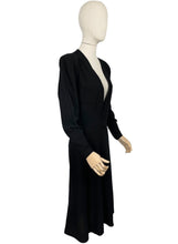 Load image into Gallery viewer, Original Late 1930's Inky Black Wool Dress with Zip Sleeves and Plunging Neckline by Dorothy's of Tulsa - Bust 40 42
