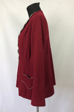 Load image into Gallery viewer, Original 1940s CC41 Machine Knitted Cardigan in Burgundy and Grey - B40 42