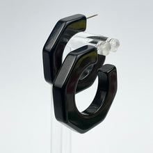 Load image into Gallery viewer, Vintage 1940's 1950's Dark Green Bakelite Hexagon Hoop Earrings for Pierced Ears