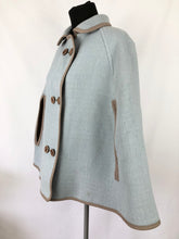 Load image into Gallery viewer, Vintage Wool Cape in Duck Egg Blue and Milk Chocolate Brown Check - Bust 34 36 38