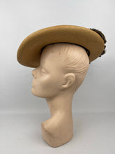 Load image into Gallery viewer, Original 1940s Natural Straw Hat with Warm Chocolate Brown Fringed Trim - AS IS