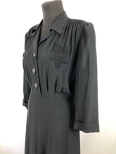 Load image into Gallery viewer, 1940s Black Dress with Applique Detail - Bust 40 42