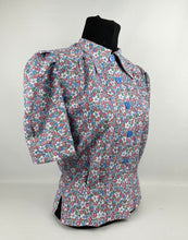 Load image into Gallery viewer, RESERVED 1940s Reproduction Floral Print Blouse with Red, White and Blue Flowers - B34 35