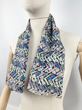 Load image into Gallery viewer, Original 1930's Chevron Floral Print Crepe Scarf or Headscarf in Blue, Pink, Black and White - Great Christmas Gift
