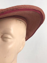 Load image into Gallery viewer, Original 1930s Salmon Pink Fine Straw Sun Hat with Grosgrain Trim