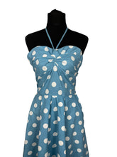 Load image into Gallery viewer, Original 1950's Blue and White Large Polka Dot Halter Neck Sundress - Summer Dress - Bust 36