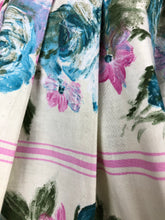 Load image into Gallery viewer, Original 1950s Yellow and Blue Cotton Skirt with Bold Roses Print - Waist 26" 27"