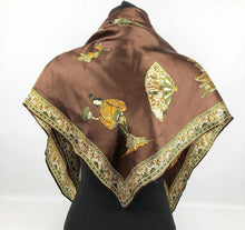 Load image into Gallery viewer, Vintage Satin Headscarf with Japanese Design of Ladies, Buildings and Fans