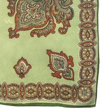 Load image into Gallery viewer, Original 1940's Pistachio Green Crepe Hankie with Rust, Green and Yellow Print - Great Gift Idea