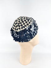Load image into Gallery viewer, Original 1920's 1930's Black and White Crochet Beret - Cap with Sequin Trim *