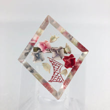 Load image into Gallery viewer, Original 1940s 1950s Reverse Carved Diamond Shaped Lucite Brooch Roses in a Vase *