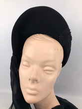Load image into Gallery viewer, Exceptional 1940s Inky Black Felt Hat with Black Chiffon Scarf
