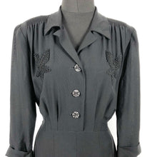 Load image into Gallery viewer, 1940s Black Dress with Applique Detail - Bust 40 42
