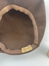 Load image into Gallery viewer, Original 1930s Brown Felt Hat with Feather Trim and Upturned Brim