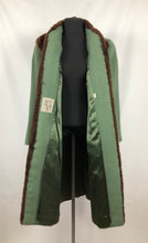 Load image into Gallery viewer, 1940s Sage Green Wool Coat with Real Fur Collar Trim - Bust 38 40