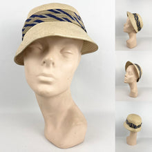 Load image into Gallery viewer, Original 1930s Panana Straw Hat with Striped Band Trim