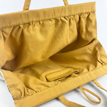 Load image into Gallery viewer, Original 1940s Mustard and Blue Floral Knitting Bag Which Makes a Great Handbag