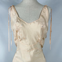 Load image into Gallery viewer, Original 1930s Pure Silk Bias Cut Nightdress with Floral Applique - Bust 34 35 36