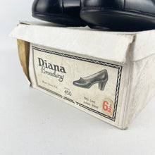 Load image into Gallery viewer, Original 1930's 1940's Deadstock in Box Black Glace Kid Leather Court Shoes by Diana - UK 6 6.5