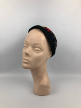 Load image into Gallery viewer, 1930s Black Felt Skull Cap with Floral Wool Work Embroidery